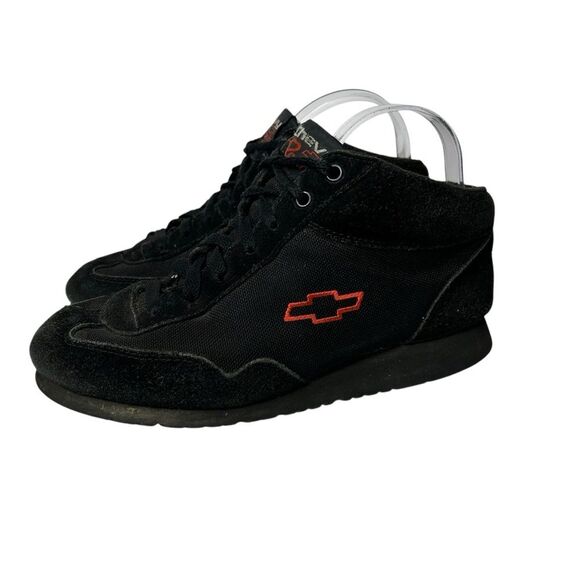 Vintage Chevy Chevrolet Racing Black High Top Shoes 9 - Picture 1 of 8